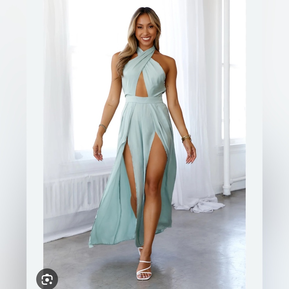 Hello Molly Sage Green Halter Sundress